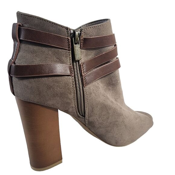 Bamboo Taupe Suede Ankle Open Toe 4" Heels Boot Booties - Picture 5 of 9